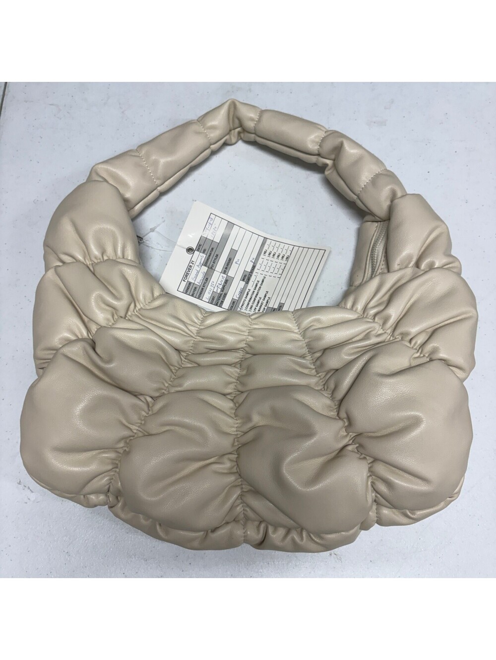 Forever 21 Ruched Shoulder Bag Cream PU Leather Proto Sample Hobo Handbag
